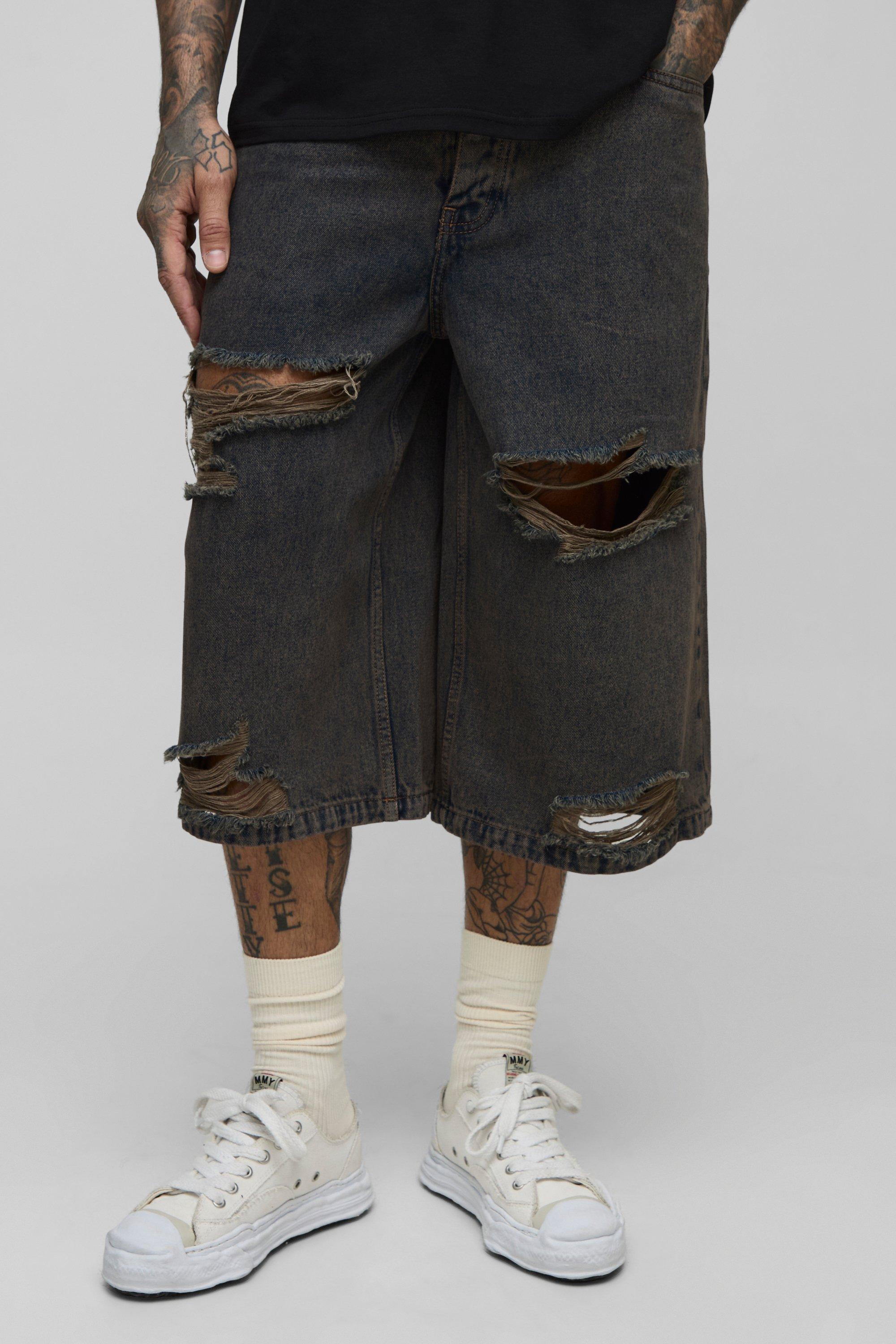 Tall Tinted Acid Wash Rip Knee Jorts | boohooMAN USA